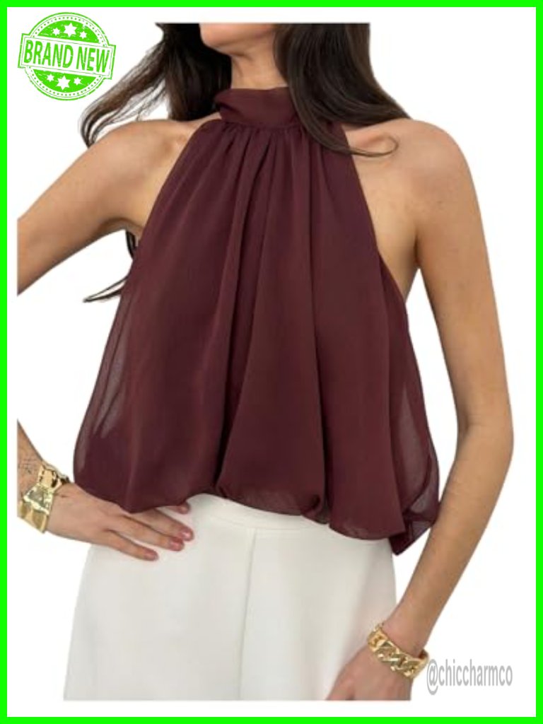 Elegant Chiffon Halter Tank Top Bowknot Sleeveless Summer Going Out Party Top